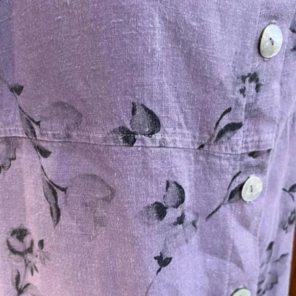 Vintage 1990s Linen Floral Tunic Maxi Dress Set – Purple, Short Sleeve, Made in - Picture 9 of 13